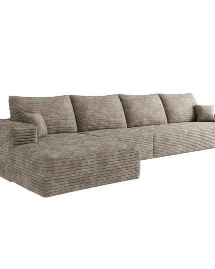 135" Camel Corduroy Modular Compression Foam Sofa With Toss Pillows