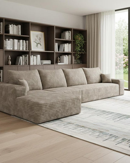 135" Camel Corduroy Modular Compression Foam Sofa With Toss Pillows