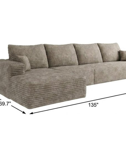 135" Camel Corduroy Modular Compression Foam Sofa With Toss Pillows