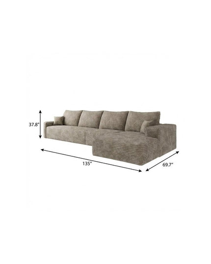 135" Camel Corduroy Modular Compression Foam Sofa With Toss Pillows