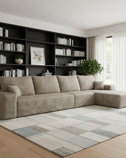 135" Camel Corduroy Modular Compression Foam Sofa With Toss Pillows