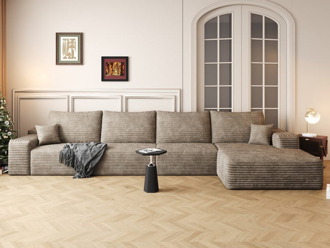 135" Camel Corduroy Modular Compression Foam Sofa With Toss Pillows
