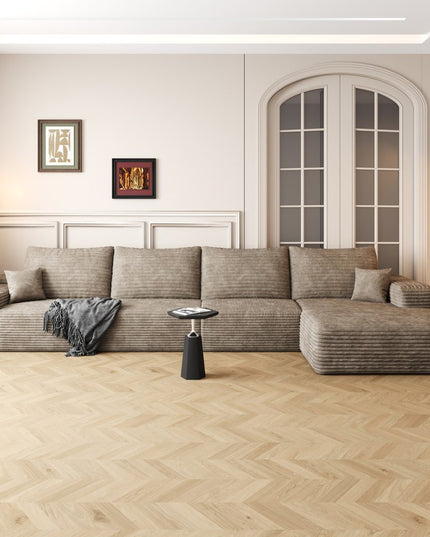 135" Camel Corduroy Modular Compression Foam Sofa With Toss Pillows
