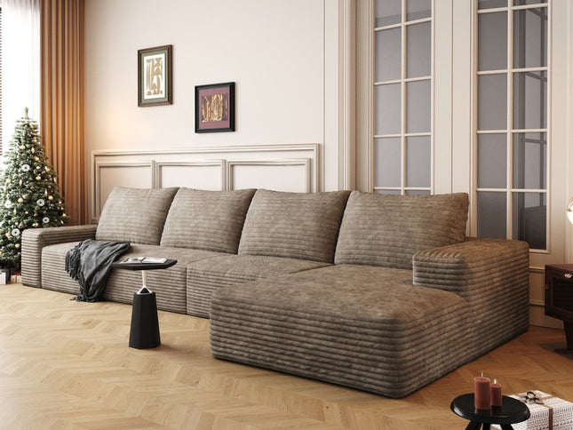 135" Camel Corduroy Modular Compression Foam Sofa With Toss Pillows