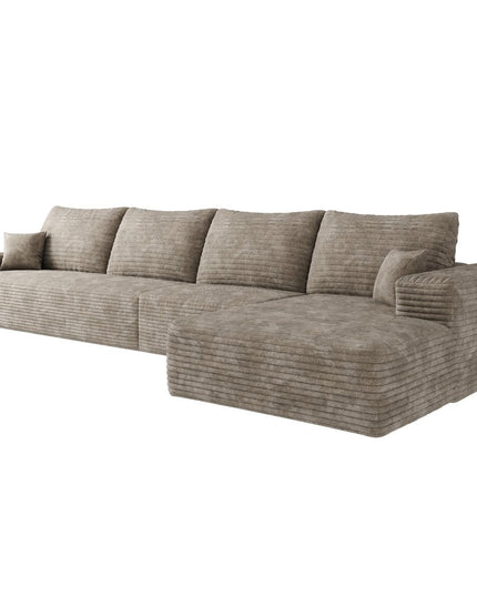 135" Camel Corduroy Modular Compression Foam Sofa With Toss Pillows