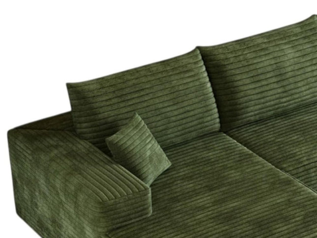 135" Green Corduroy Modular Compression Foam Sofa With Toss Pillows