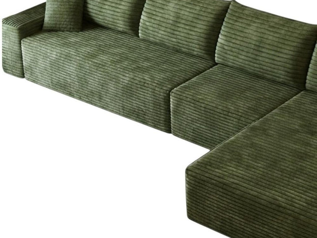 135" Green Corduroy Modular Compression Foam Sofa With Toss Pillows