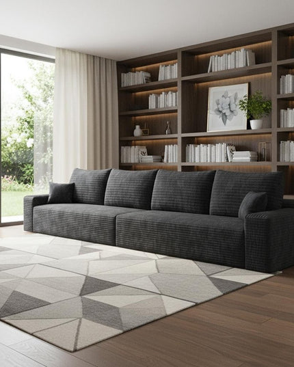 140" Black Corduroy Modular Compression Foam Sofa With Toss Pillows