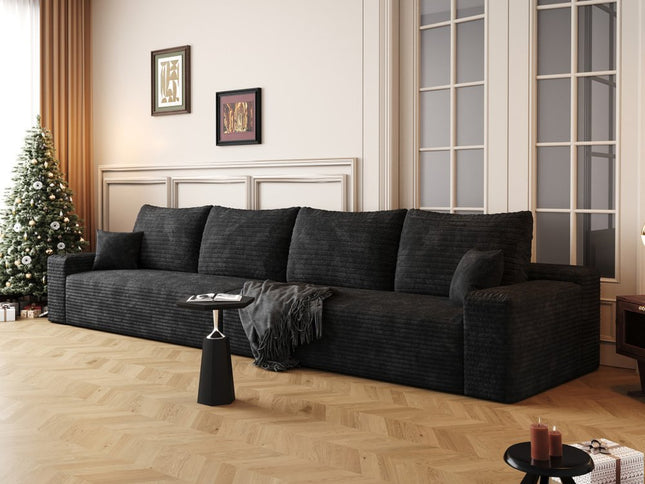 140" Black Corduroy Modular Compression Foam Sofa With Toss Pillows