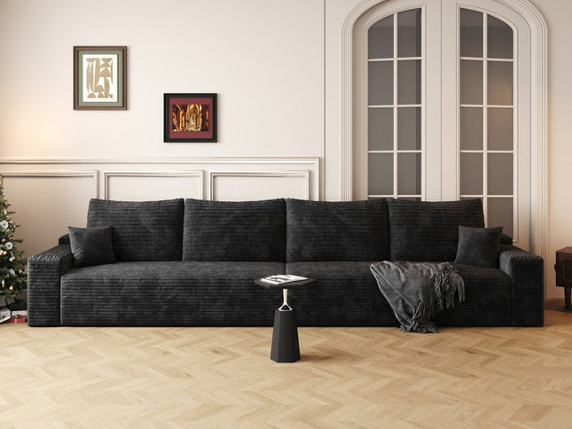 140" Black Corduroy Modular Compression Foam Sofa With Toss Pillows