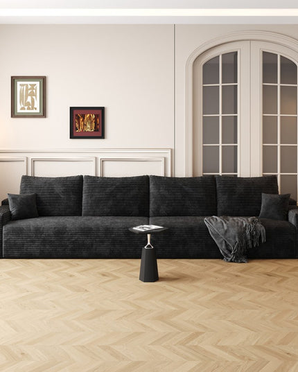 140" Black Corduroy Modular Compression Foam Sofa With Toss Pillows