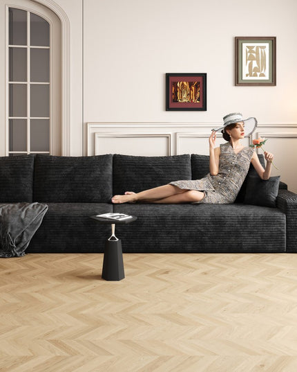 140" Black Corduroy Modular Compression Foam Sofa With Toss Pillows