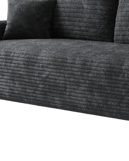 140" Black Corduroy Modular Compression Foam Sofa With Toss Pillows