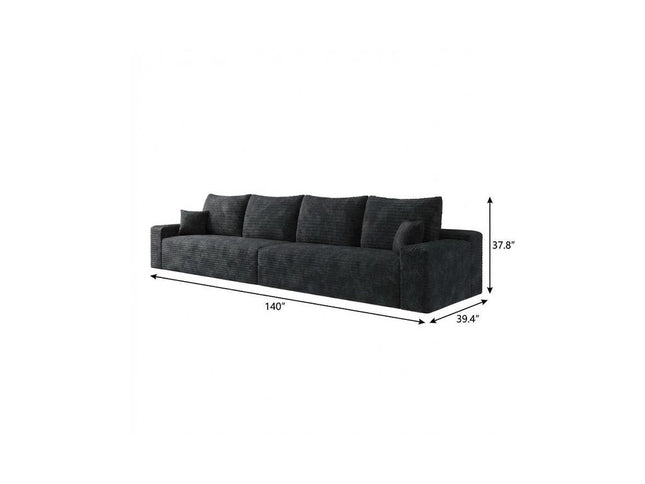 140" Black Corduroy Modular Compression Foam Sofa With Toss Pillows