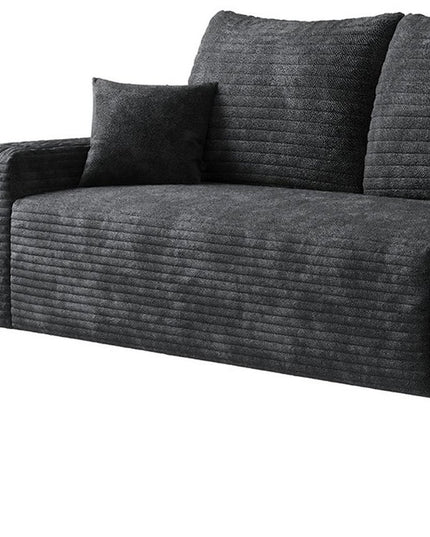 140" Black Corduroy Modular Compression Foam Sofa With Toss Pillows
