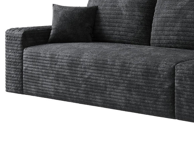 140" Black Corduroy Modular Compression Foam Sofa With Toss Pillows