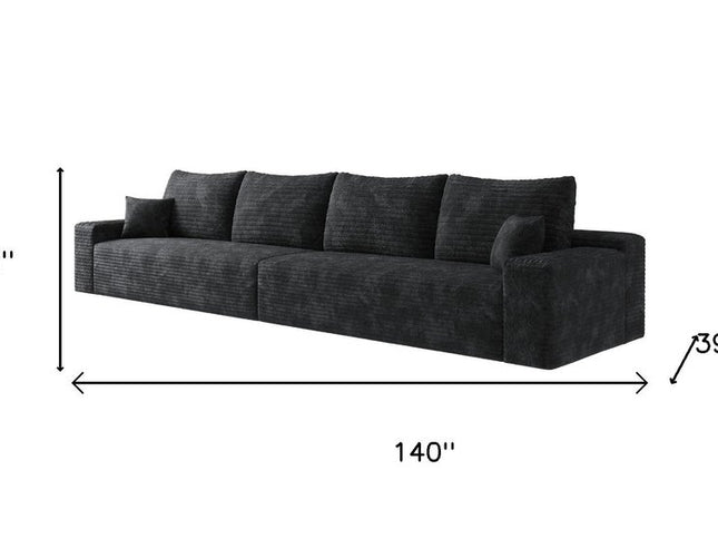 140" Black Corduroy Modular Compression Foam Sofa With Toss Pillows