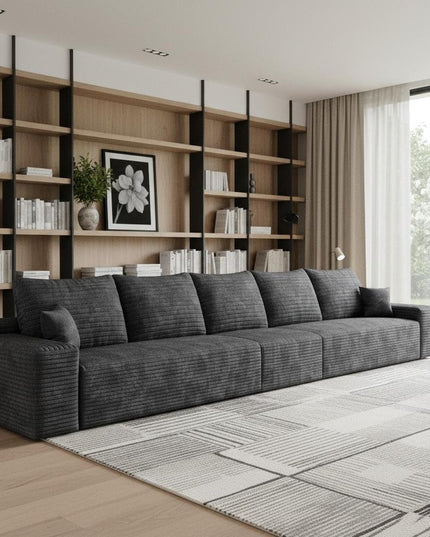 168" Black Corduroy Modular Compression Foam Sofa With Toss Pillows