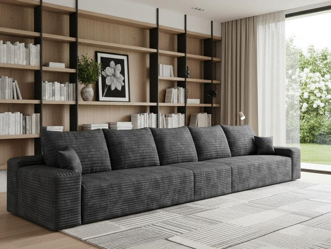 168" Black Corduroy Modular Compression Foam Sofa With Toss Pillows