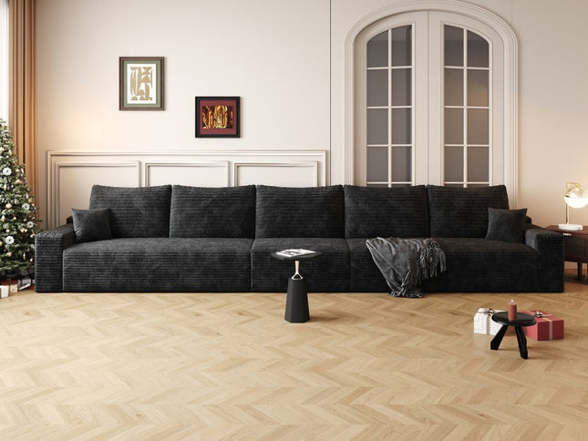 168" Black Corduroy Modular Compression Foam Sofa With Toss Pillows