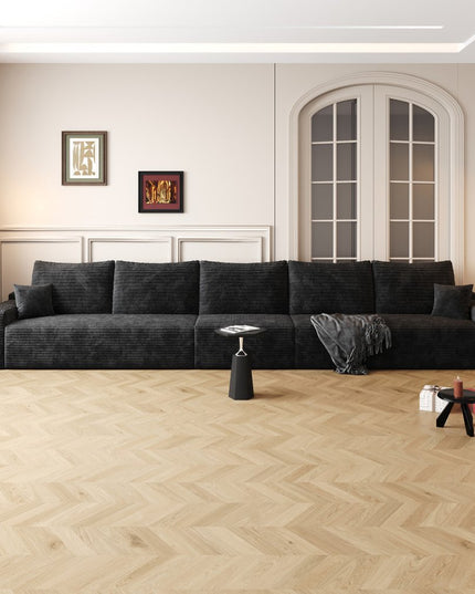 168" Black Corduroy Modular Compression Foam Sofa With Toss Pillows
