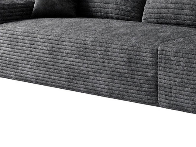 168" Black Corduroy Modular Compression Foam Sofa With Toss Pillows
