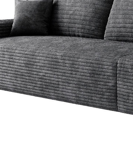 168" Black Corduroy Modular Compression Foam Sofa With Toss Pillows