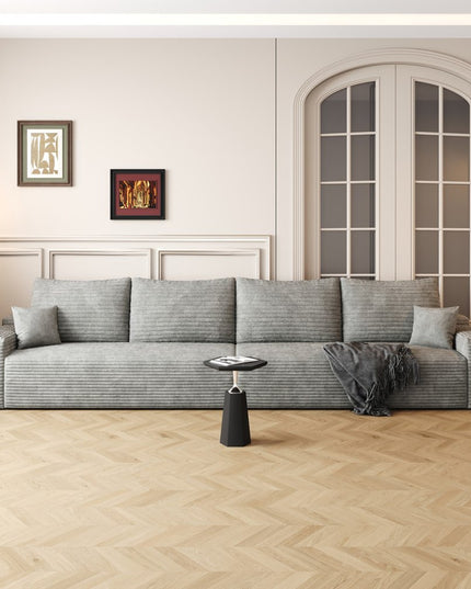 140" Gray Corduroy Modular Compression Foam Sofa With Toss Pillows