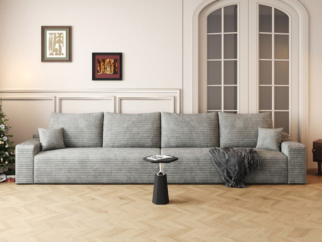 140" Gray Corduroy Modular Compression Foam Sofa With Toss Pillows