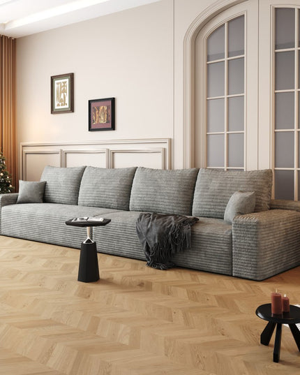 140" Gray Corduroy Modular Compression Foam Sofa With Toss Pillows
