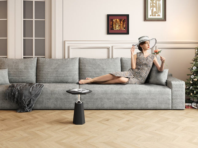 140" Gray Corduroy Modular Compression Foam Sofa With Toss Pillows