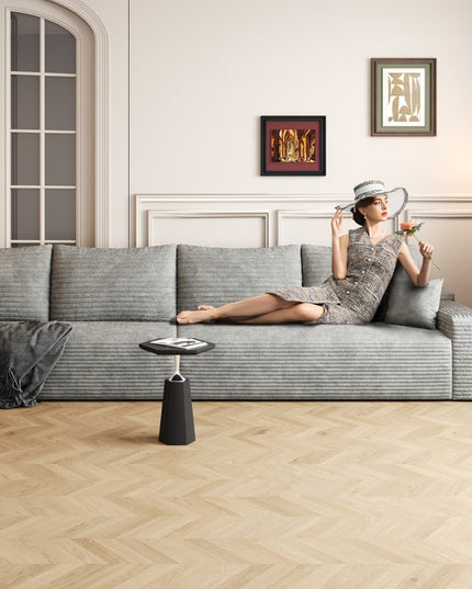 140" Gray Corduroy Modular Compression Foam Sofa With Toss Pillows