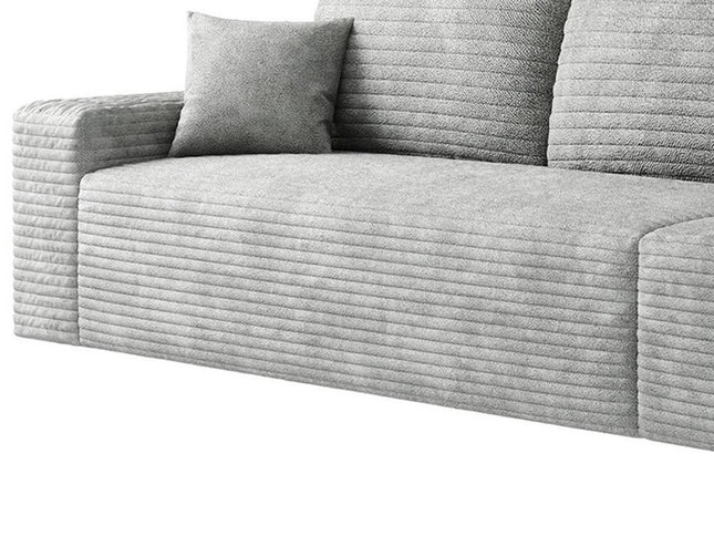 140" Gray Corduroy Modular Compression Foam Sofa With Toss Pillows