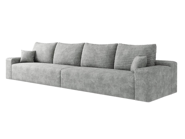 140" Gray Corduroy Modular Compression Foam Sofa With Toss Pillows
