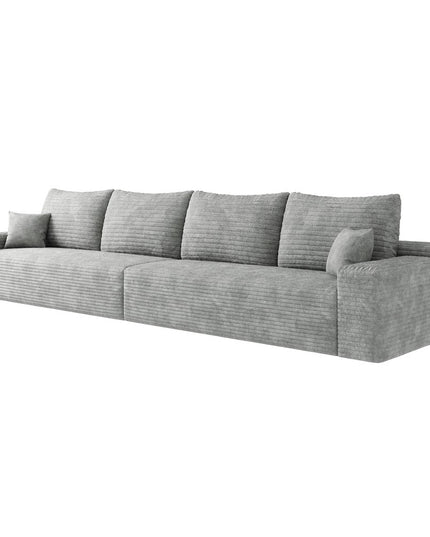 140" Gray Corduroy Modular Compression Foam Sofa With Toss Pillows