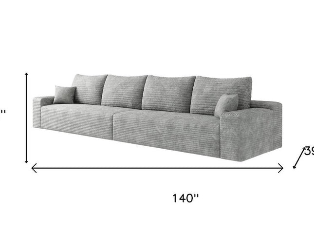 140" Gray Corduroy Modular Compression Foam Sofa With Toss Pillows