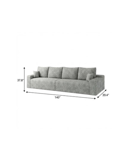 140" Gray Corduroy Modular Compression Foam Sofa With Toss Pillows