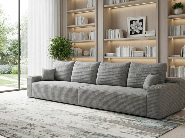 140" Gray Corduroy Modular Compression Foam Sofa With Toss Pillows