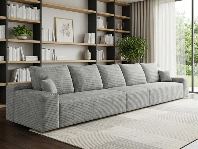168" Gray Corduroy Modular Compression Foam Sofa With Toss Pillows