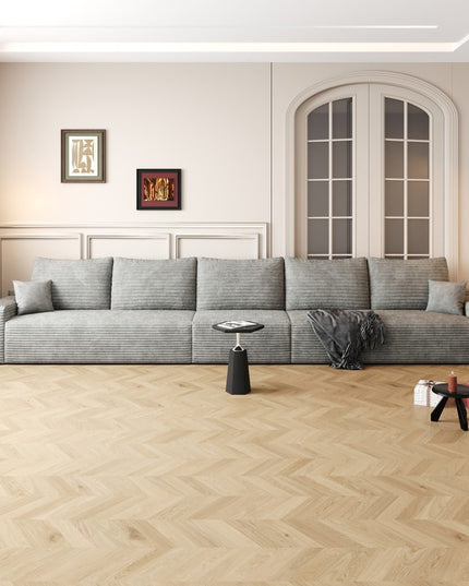 168" Gray Corduroy Modular Compression Foam Sofa With Toss Pillows