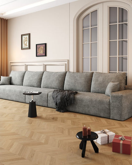 168" Gray Corduroy Modular Compression Foam Sofa With Toss Pillows