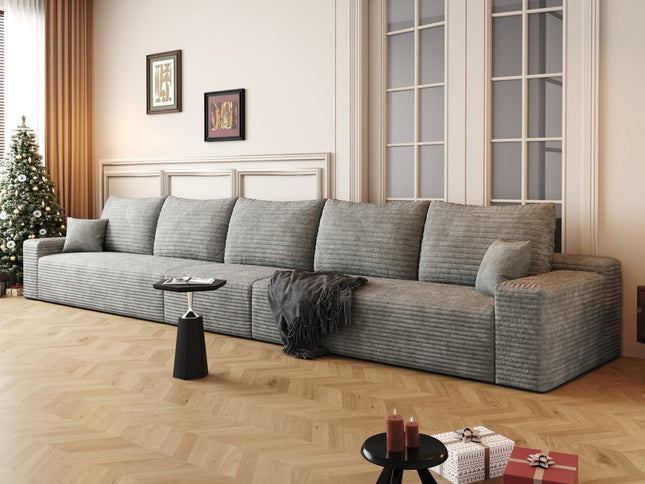 168" Gray Corduroy Modular Compression Foam Sofa With Toss Pillows