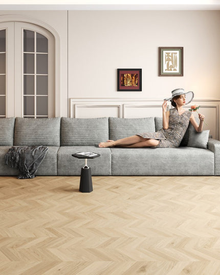 168" Gray Corduroy Modular Compression Foam Sofa With Toss Pillows