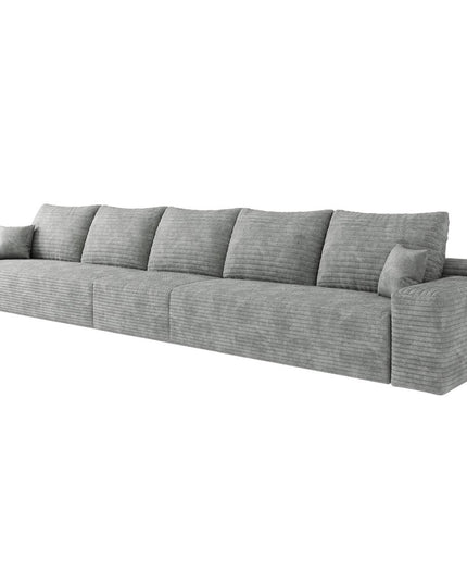 168" Gray Corduroy Modular Compression Foam Sofa With Toss Pillows