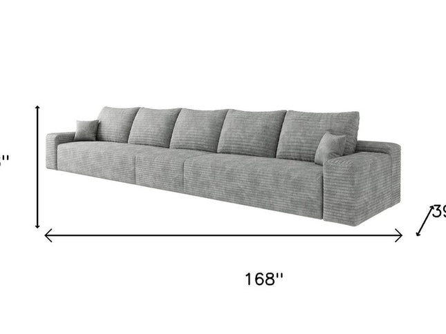 168" Gray Corduroy Modular Compression Foam Sofa With Toss Pillows