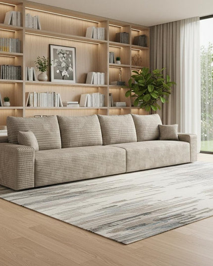 140" Camel Corduroy Modular Compression Foam Sofa With Toss Pillows