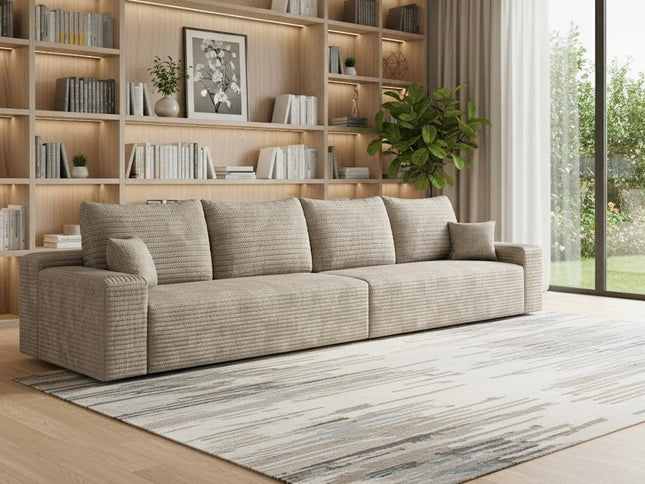 140" Camel Corduroy Modular Compression Foam Sofa With Toss Pillows