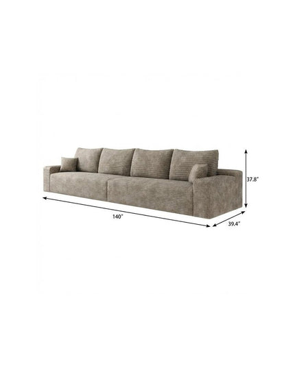 140" Camel Corduroy Modular Compression Foam Sofa With Toss Pillows