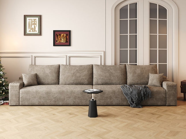 140" Camel Corduroy Modular Compression Foam Sofa With Toss Pillows