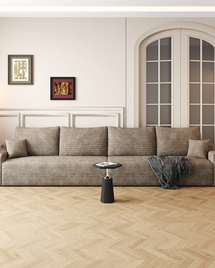 140" Camel Corduroy Modular Compression Foam Sofa With Toss Pillows